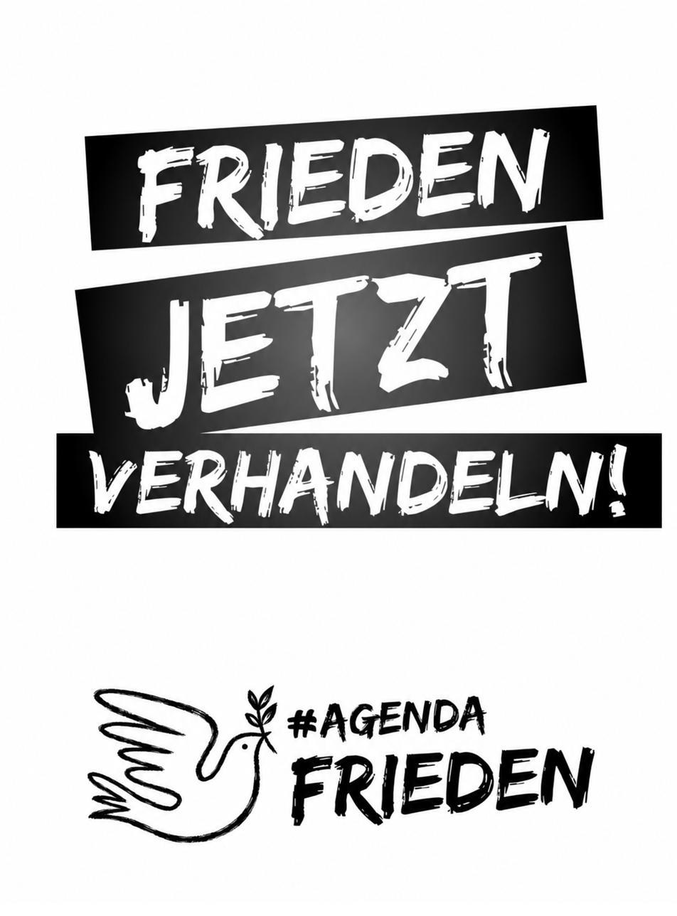 Schild: Frieden jetzt verhandeln